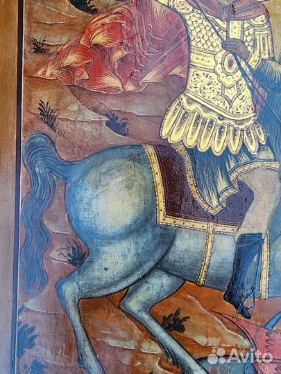 Старинная икона. Святой Георгий победоносец 19век