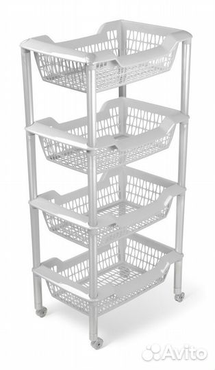 Этажерка универсальная пластик 4корзины на колесах