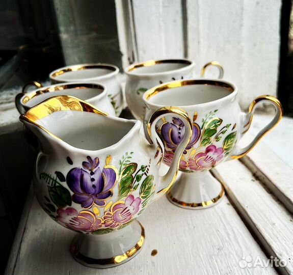 Фарфор Вербилки молочник и 4 кружки клеймо