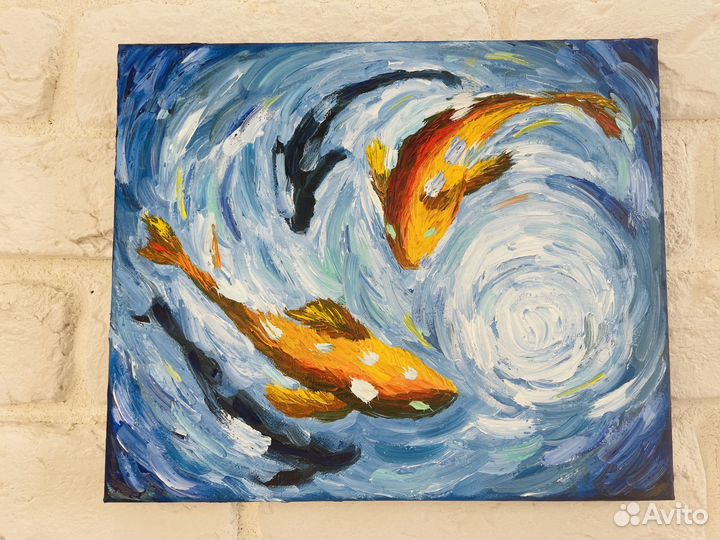 Картина маслом: Рыбки Кои