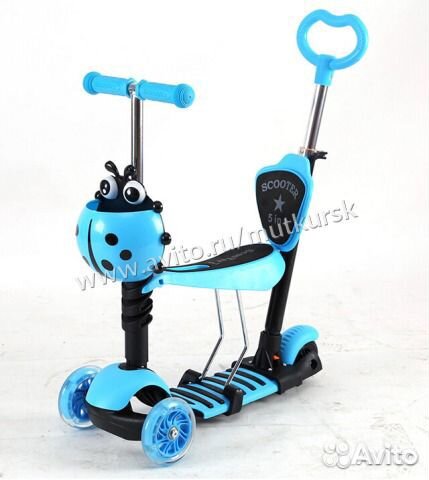 Самокат Scooter S160 3-в1 с ручкой синий, магазин