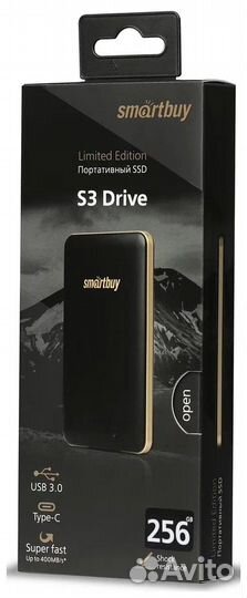 256 гб Внешний SSD SmartBuy S3, USB 3.1 Type-C, че