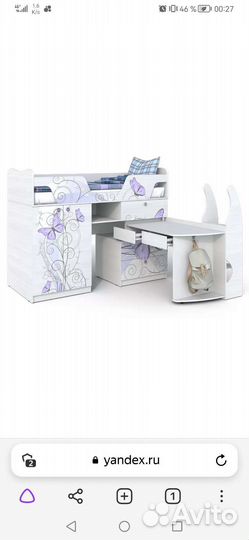 Детская кровать чердак со столом и шкафом