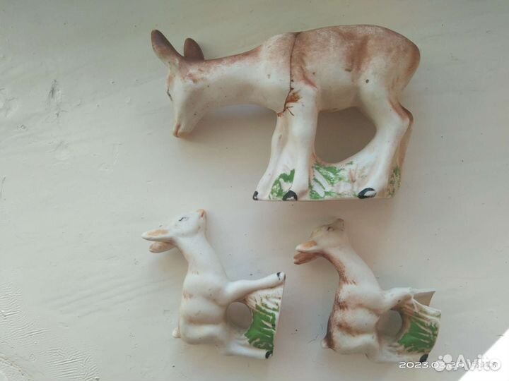 Уникаль Олениха С оленятами Гжель 1950-е Керамика