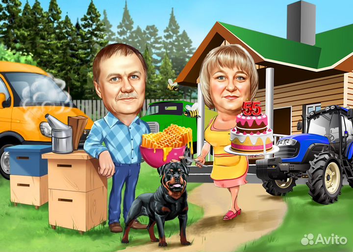 Цифровой шарж портрет, печать на холсте по фото