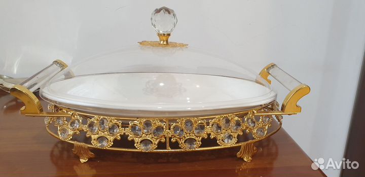 Золотое Блюдо большое овальное с крышкой