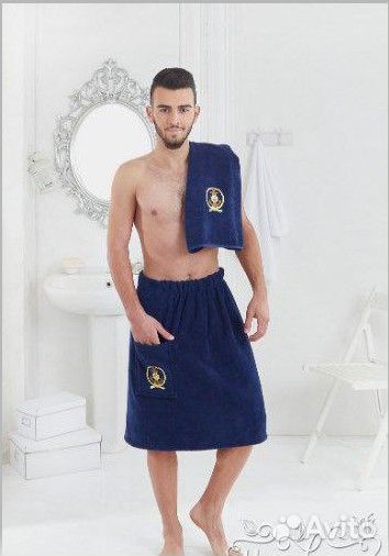 Набор для сауны мужской 100 хлопок Турция синий