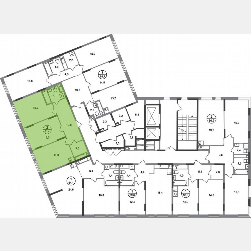 2-к. квартира, 61,4 м², 17/17 эт.