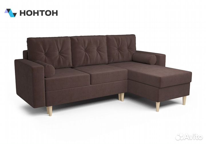 Диван угловой тик-так Белфаст велюр коричневый