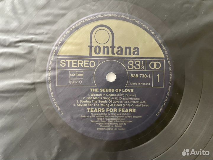 Винил. Tears For Fears. The Seeds Of Love