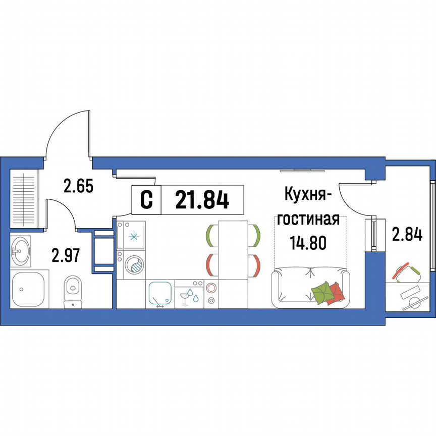 Квартира-студия, 21,8 м², 11/16 эт.