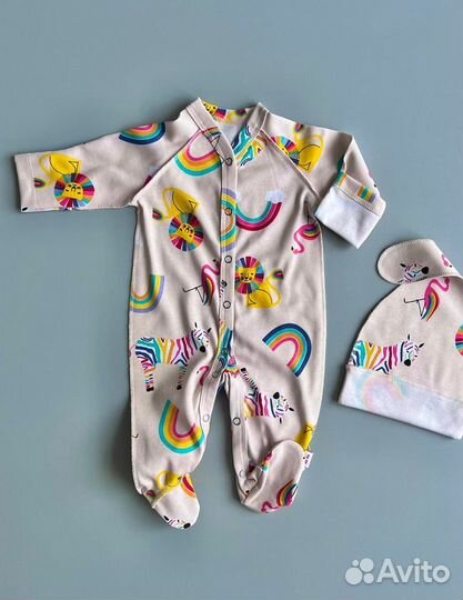 Комбинезон-слип и шапочка 56-62 р-р