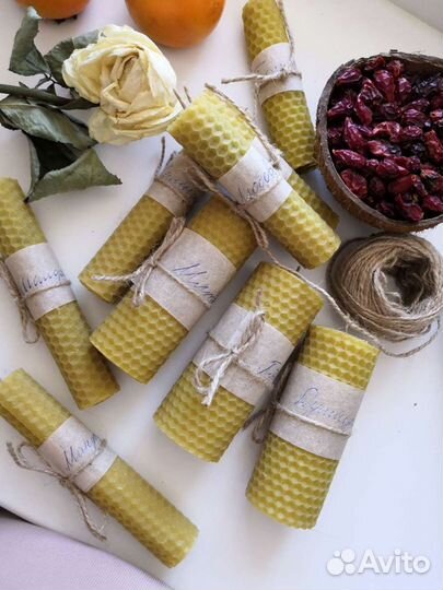 Натуральные свечи из воска с травами и эфирными ма