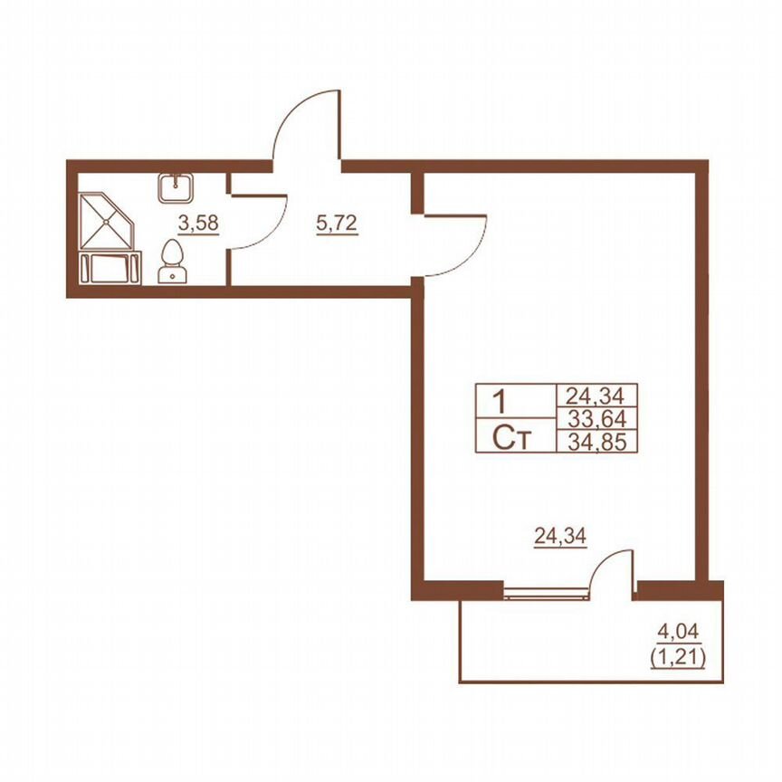 Квартира-студия, 32,6 м², 10/11 эт.