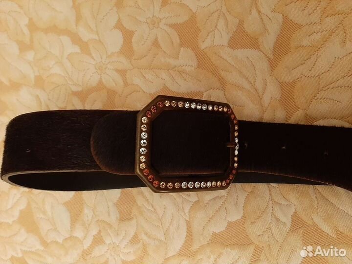 Ремень кожаный, пряжка со стразами Италия