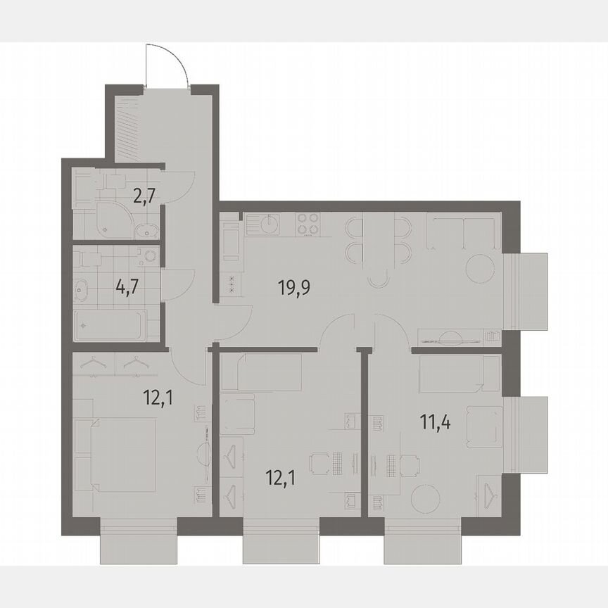 3-к. квартира, 71,4 м², 7/12 эт.