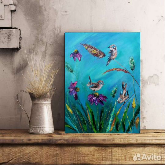 Картина маслом птички