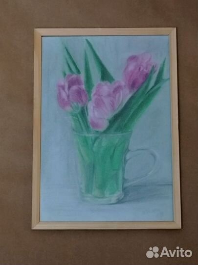 Интерьерная картина тюльпаны в стеклянной кружке