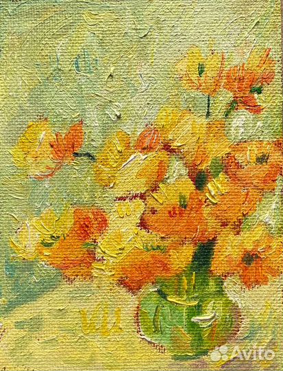 Картина маслом желтые цветы одуванчики