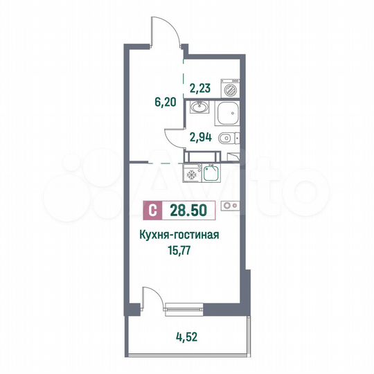 Квартира-студия, 28,5 м², 6/16 эт.
