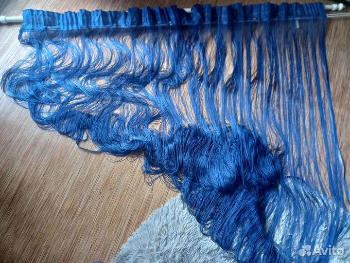 Штора верёвочная синяя