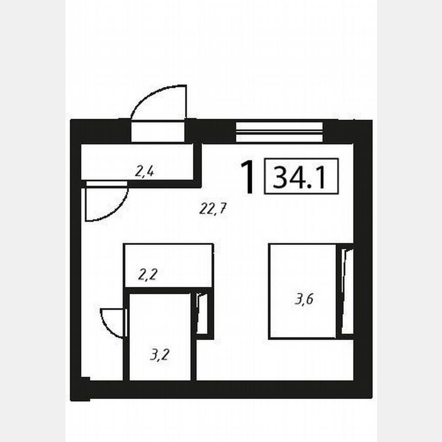 Апартаменты-студия, 34,1 м², 1/5 эт.