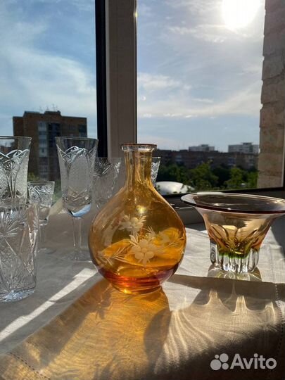 Графин цветное стекло СССР. Ваза. Конфетница