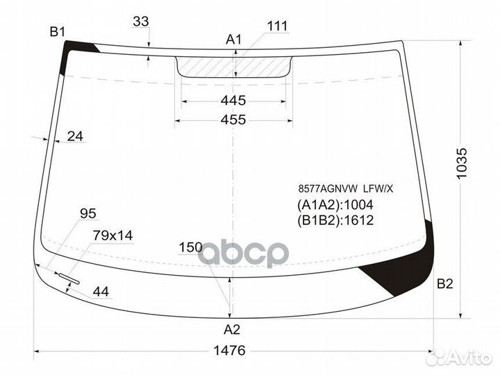 Стекло лобовое (Молдинг) Volkswagen Touran 03-1