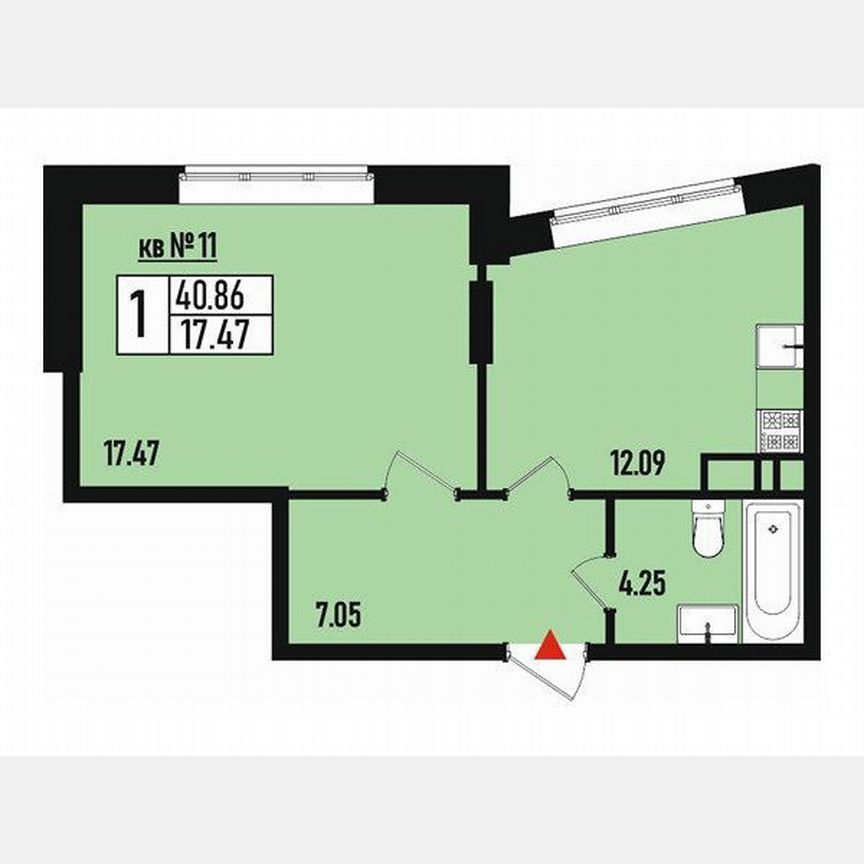 1-к. квартира, 40 м², 2/3 эт.