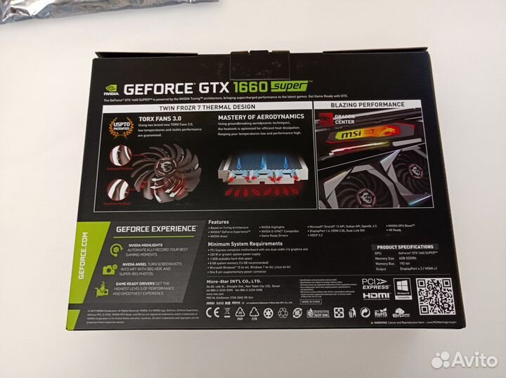 Видеокарта MSI gtx 1660 super 6Gb