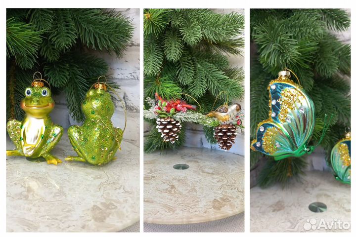 Игрушки на ёлку Лягушки, Птичка на шишке, Бабочка