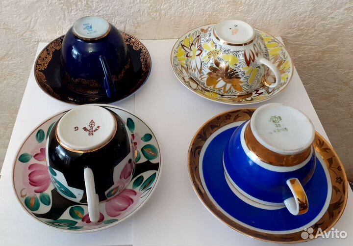 Чайные пары. Фарфор. Позолота. лфз. Вербилки