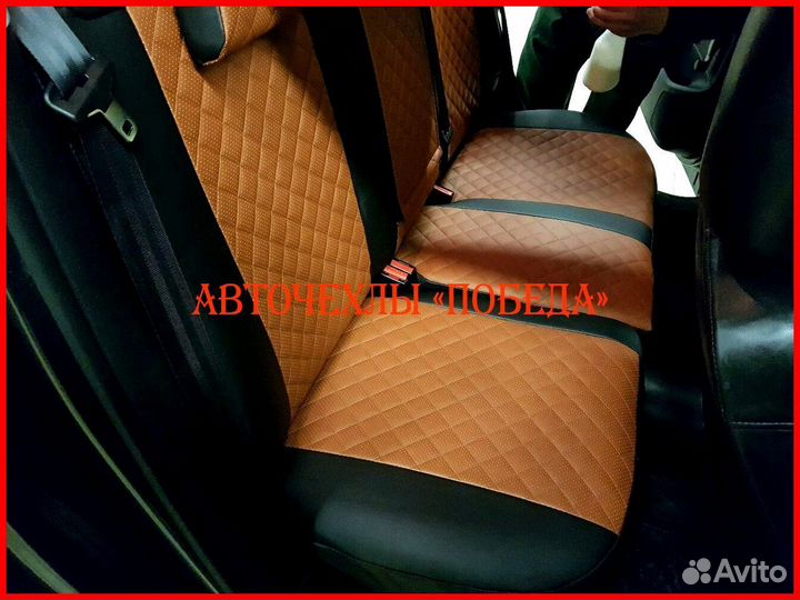 Чехлы Peugeot 308 из экокожи чёрно-коричневые Ромб