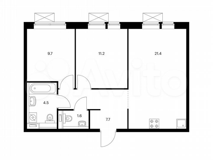 2-к. квартира, 56,1 м², 4/17 эт.
