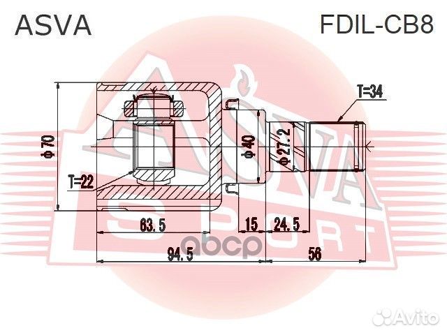 ШРУС внутренний левый 22x40x34 fdilcb8 asva