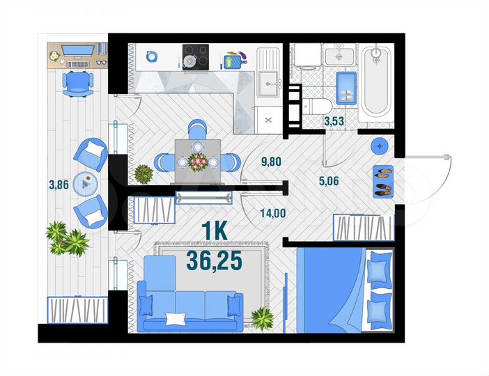 1-к. квартира, 36,3 м², 8/12 эт.