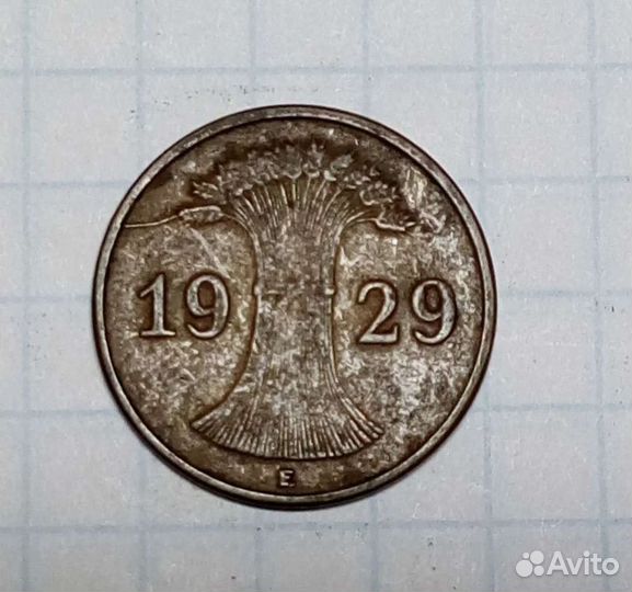 Монета 1 rentenpfennig 1929г(E)