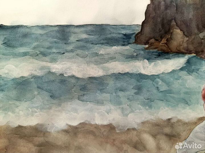 Картина акварель, морской пейзаж