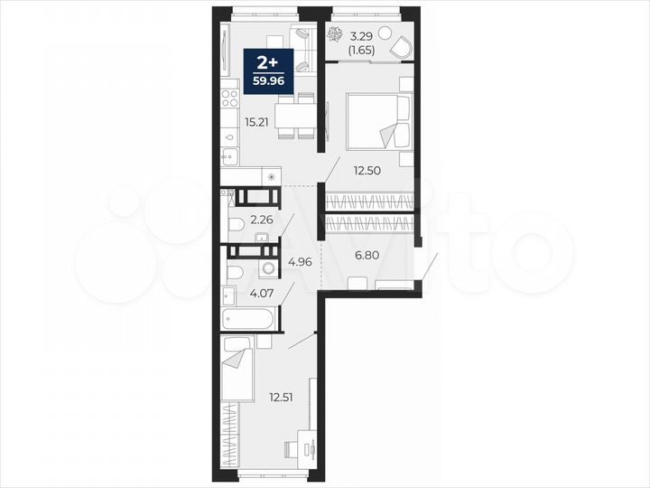 2-к. квартира, 60 м², 5/22 эт.