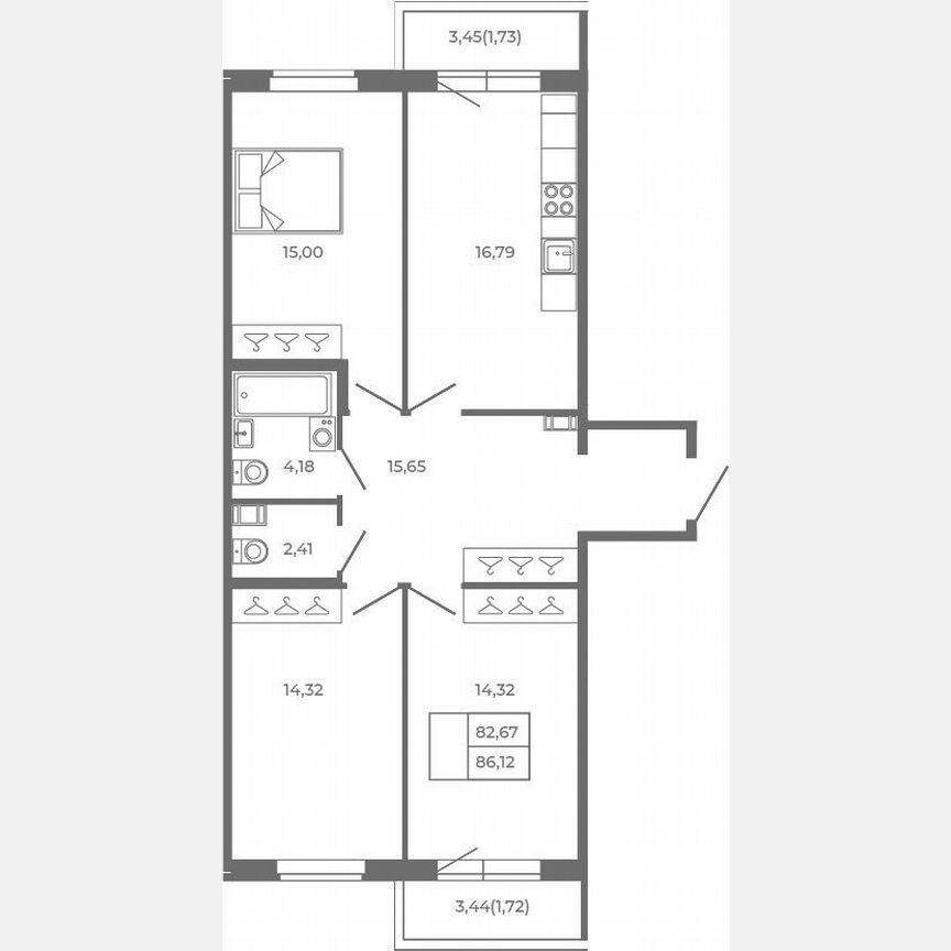 4-к. квартира, 82,7 м², 1/4 эт.