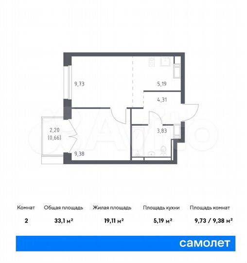 2-к. квартира, 33,1 м², 16/17 эт.