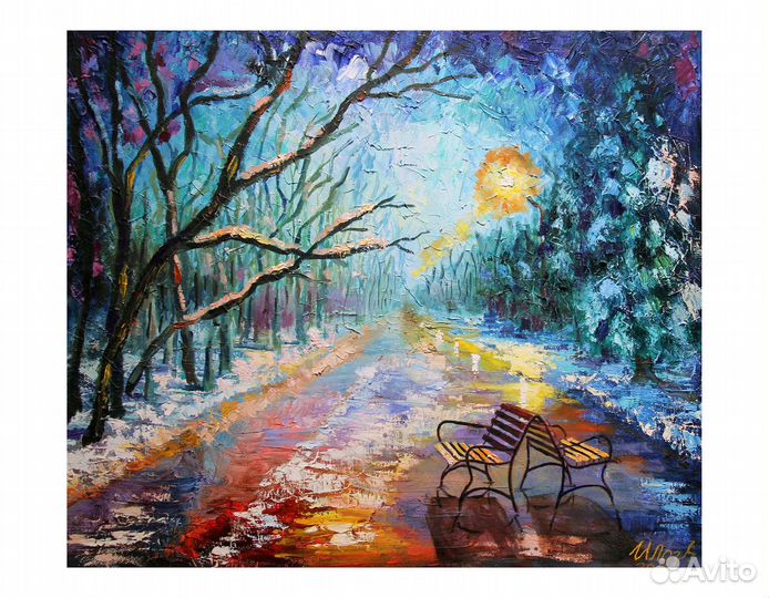 Картина маслом Городской пейзаж Зима