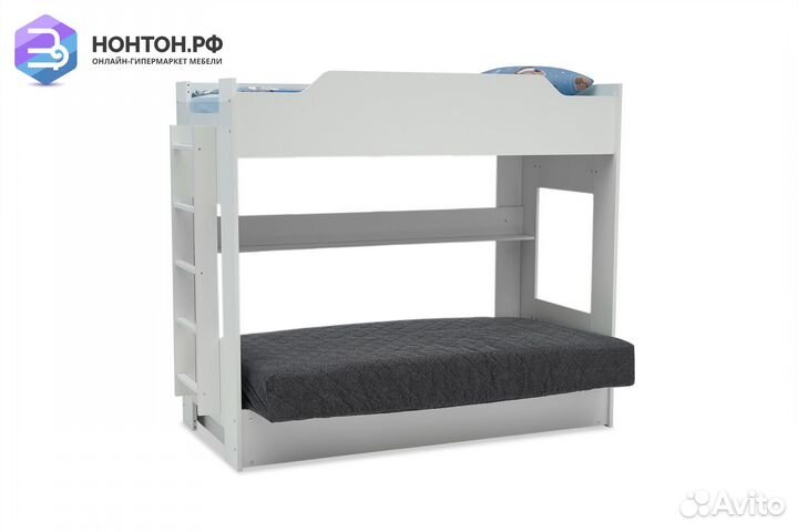 Двухъярусная кровать с диван-кроватью темно-серый