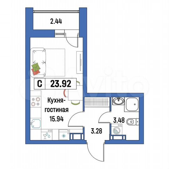Квартира-студия, 23,9 м², 8/16 эт.