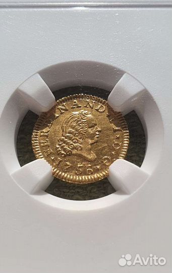 1/2 эскудо в слабе NGC, 1756г JB, Испания