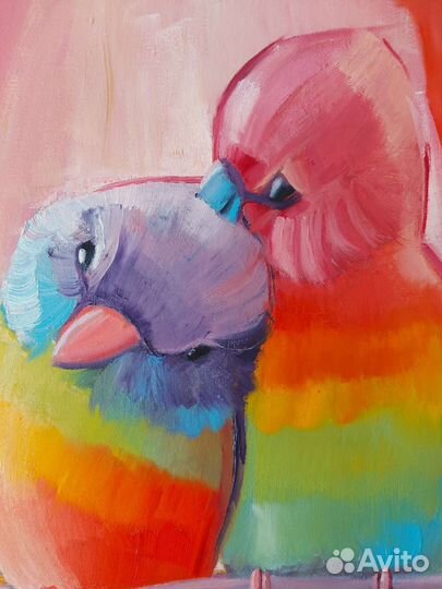 Картина маслом Радужные неразлучники