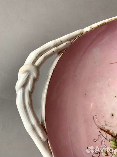 Блюдо антикварное Гарднер роспись розовое