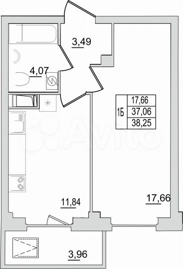 1-к. квартира, 38,3 м², 4/13 эт.