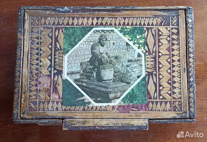 Шкатулка дерево, декор соломка, СССР