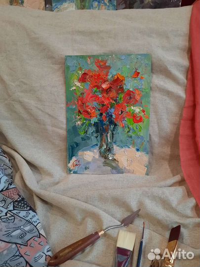 Живопись. Картина маслом Маки. Букет с маками